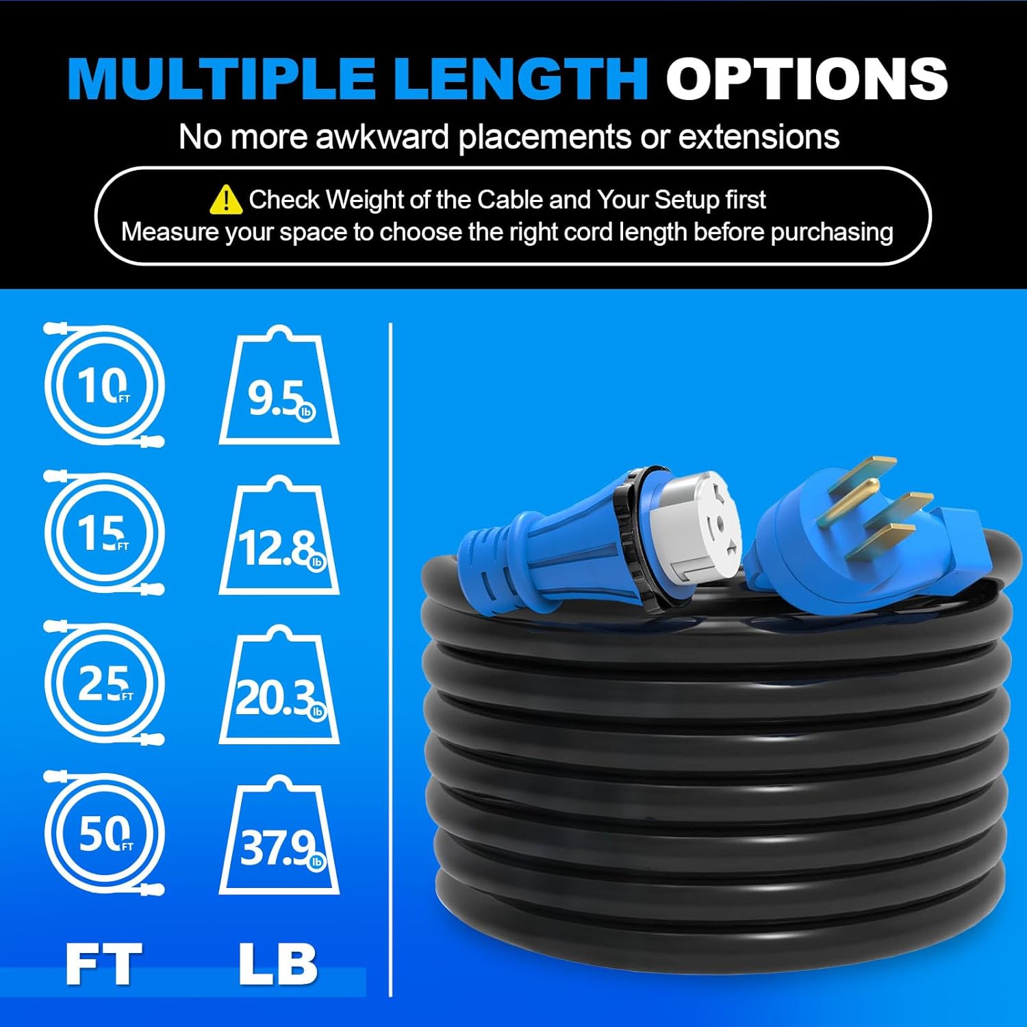 50 Amp Generator Cord, 15FT 50 Amp RV Extension Cord with Twist Lock, 4 Prong NEMA 14-50P/SS2-50R Generator Cable, Heavy Duty 6/3 8/1 AWG STW Power Cord for for RV Camper & House (15FT)